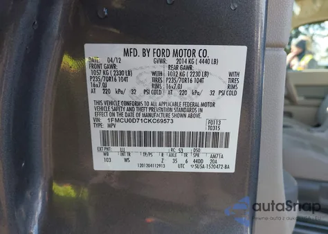 2012 Ford Escape Xlt from USA, damaged, VIN 1FMCU0D71CKC69573